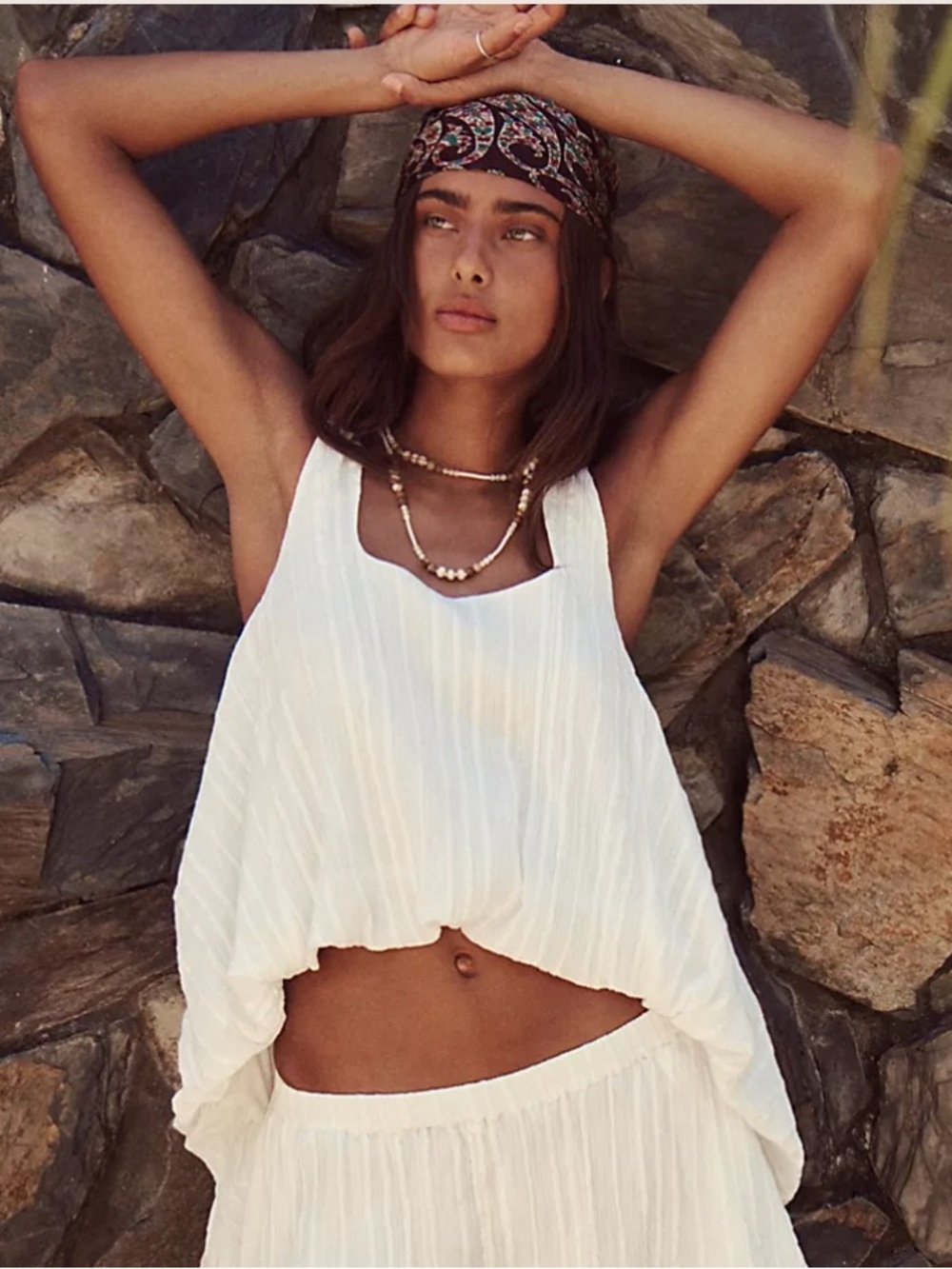 Free People White Textured Cropped Tank
